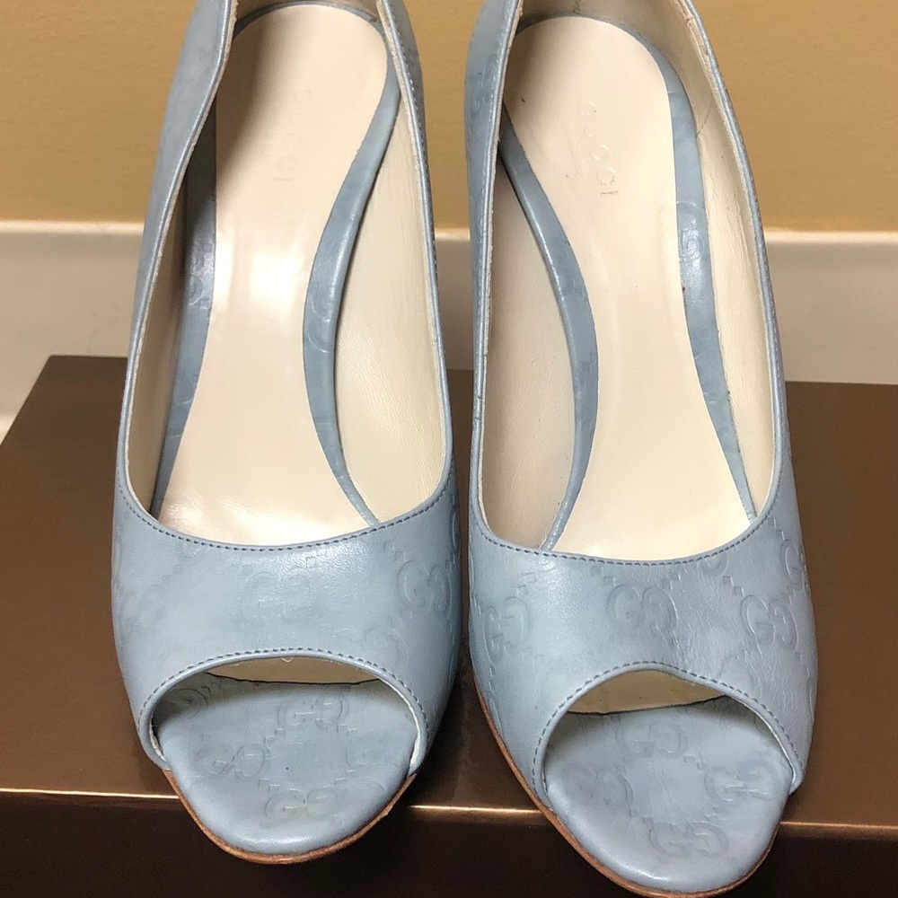 Gucci Light Blue Peep Toe Heels - Picture 2 of 8
